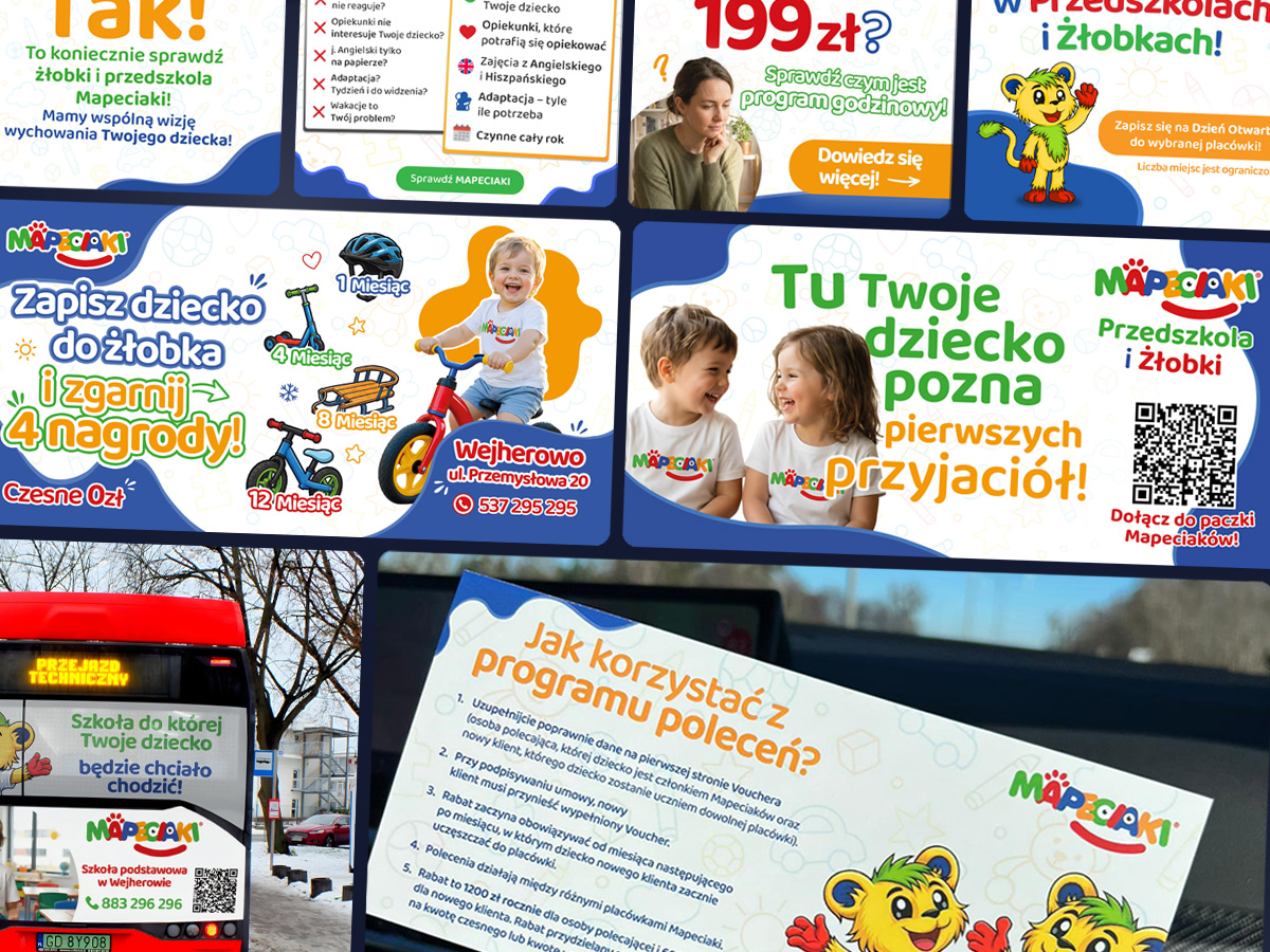 Projekty drukowane dla sieci żłobków i przedszkoli Mapeciaki